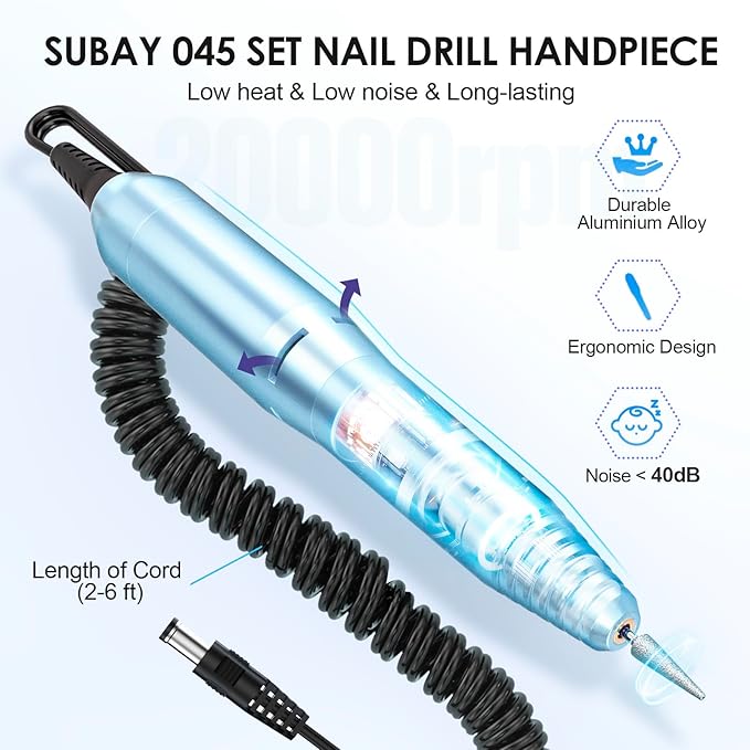 Subay Professional Nail Drill Electric File 20000RPM for Acrylic Nails, Gel Nail, Nail Art Polisher, Manicure Pedicure Tools for Salon Home