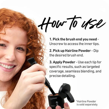 BOLDIFY Four Ended Hairline Powder Brush - Precision Hair Makeup Brush Set with Sponge Tip for Seamless Blending - Ideal as a Hair Concealer/Contour, Root Touch Up