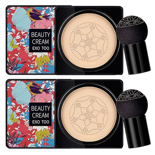 NUIBO 2PCS Air Cushion CC Cream Mushroom Head, Moisturizing Concealer Makeup Base, Primer Liquid Foundation Long Lasting with Two Mushroom Makeup Sponges【2 X Ivory】