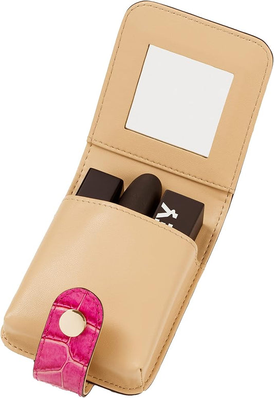 Cockatoo Leather Lipstick Case with Mirror Makeup Holder Portable Small Cosmetic Bag for Women More Colors