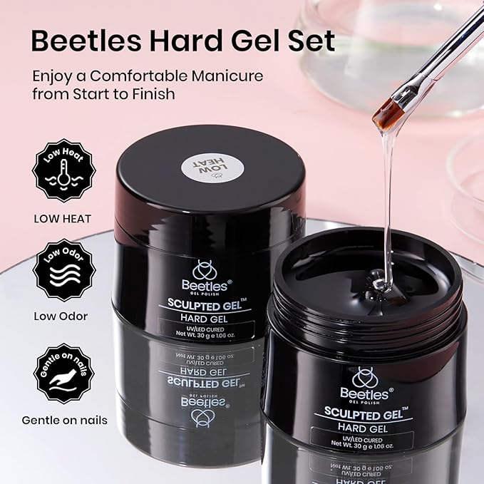 Beetles Low Heat Hard Gel Kit,Mint Sheer 2 Pcs 9 in 1 Nail Extension Sculpting Apex Building for Salon Professionals,Clear Builder Nail Gel,Fall Nails,UV & LED Lamp Needed