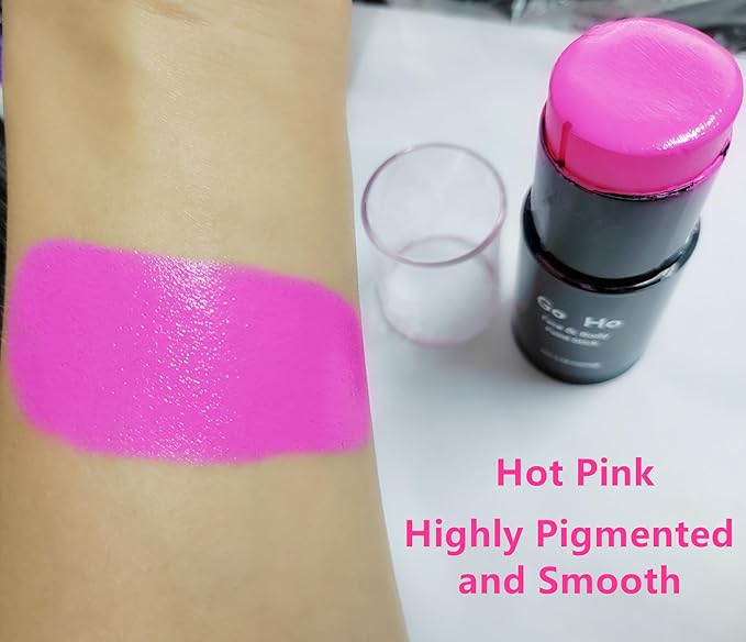Go Ho Cream-Blendable Hot Pink Face Paint Stick (1.06 Oz),Full-coverage Body Paint for Adults Children Halloween Cosplay SFX Makeup,Waterproof Pink Eye Black Stick