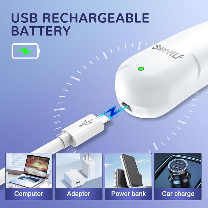 SweetLF Bikini Trimmer for Women-Pubic Hair Trimmer for Women's Legs, Arms & Bikini Line, Body Hair Trimmer with 3 Guards, Type-C Charging, Portable, White