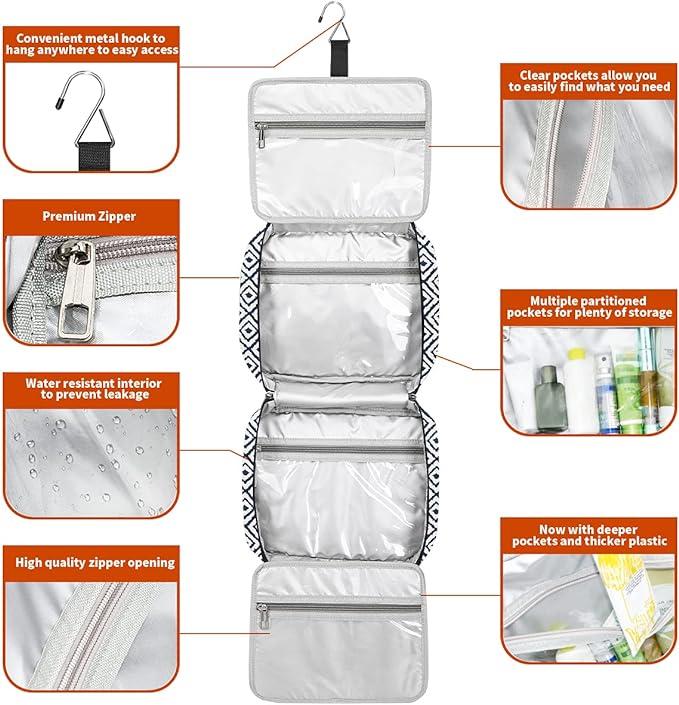 Hanging Travel Toiletry Bag,Large Capacity Cosmetic Travel Toiletry Organizer for Women with 4 Compartments & 1 Sturdy Hook,Perfect for Travel/Daily Use/Christmas