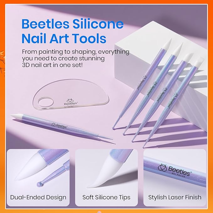 Beetles 5PCS Nail Art Dotting Tools Nail Art Sculpture Pen, Dual-Head Resin Nail Art Tools, Carving Drawing Tool, Silicone Brushes Set Pottery Clay Sculpting Tools Modeling Painting Tool DIY Art