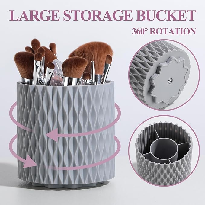 BS-MALL Makeup Brushes Premium Synthetic Foundation Powder Concealers Eye Shadows 18 Pcs Brush Set with 5 sponge & Holder Sponge Case (Grey)