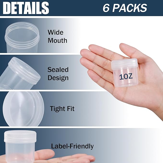 ASEVAT 6 Pack Airtight Plastic Jars, Leak-Proof Travel Size Jar | Refillable Cosmetic Containers for Creams, Lotions, TSA-Approved Clear Jars with Secure Lids (clear)