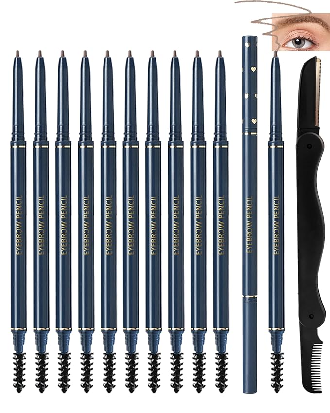 Eyebrow Pencils for Women,12Pcs Blonde Ultra-Fine Eye Brow Pencil Set,Easy to Color,Long-Lasting Waterproof Eyebrow Tint Pen Kit for Define Shape and Fill Brow,Thanksgiving Eye Makeup Gift for Girl-01