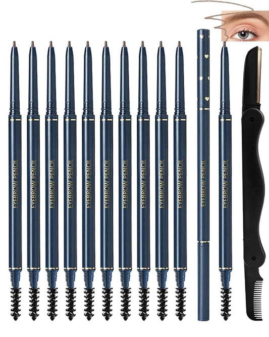 Eyebrow Pencils for Women,12Pcs Blonde Ultra-Fine Eye Brow Pencil Set,Easy to Color,Long-Lasting Waterproof Eyebrow Tint Pen Kit for Define Shape and Fill Brow,Thanksgiving Eye Makeup Gift for Girl-01