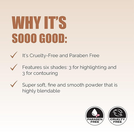 Elizabeth Mott Bronzer Contour Kit & Highlighter Powder Makeup – 6 Blendable Shades for a Natural Sun-Kissed Glow – Long-Lasting, Lightweight, Cruelty-Free & Paraben-Free Face Makeup