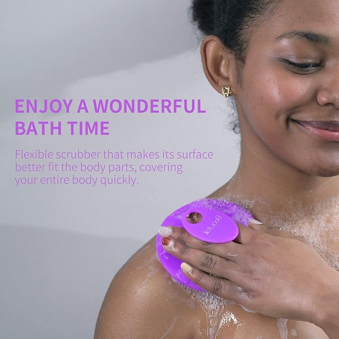 Silicone Body Scrubber 2 Pack, BEAUTAIL Shower Bath Scrubber, More Hygienic Than Traditional Loofah, Lather Nicely, Gentle Exfoliating Brush for Women Men Baby Sensitive Skin, Black+Purple