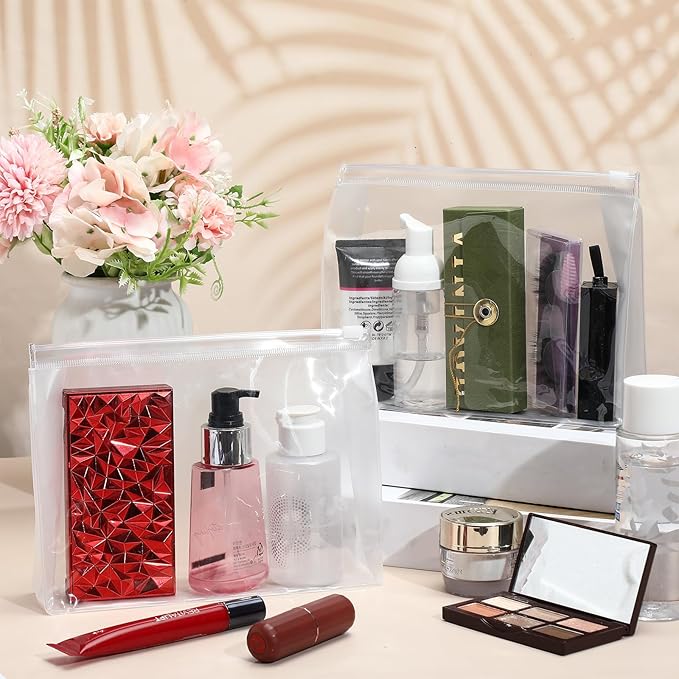 Xuniea 100 Pcs Mini Clear Makeup Bag PVC Small Travel Toiletry Organizer Pouches Bulk Waterproof Transparent Plastic Cosmetic Bag with Zipper for Women Men Travel(7.9'')