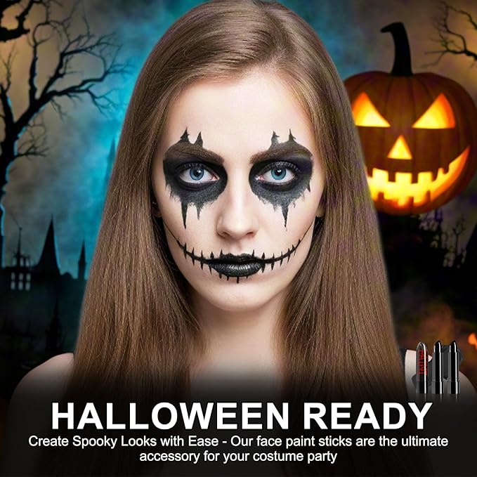 2 Pcs Black Face Paint Stick Eye Black Football Softball Baseball Lacrosse Sports Eyeblack Battle Paint Halloween Body Paint Makeup Cosplay SFX Costume Party Waterproof Face Painting Kit