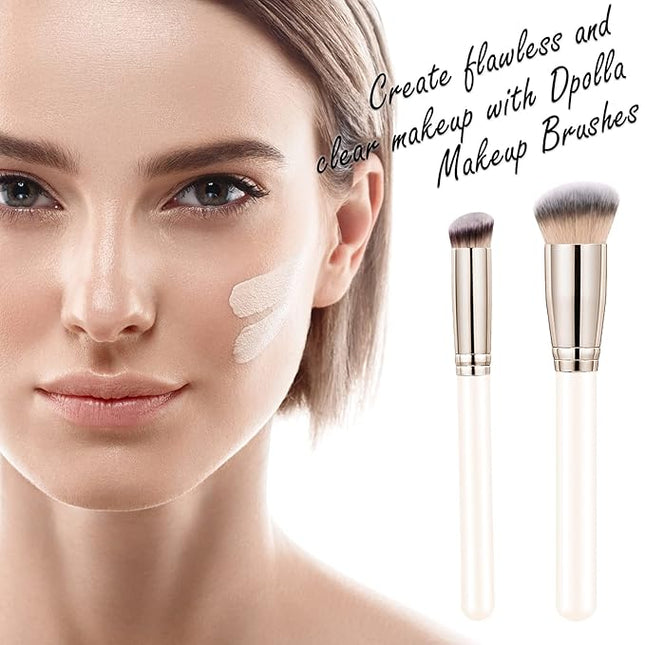 Makeup Brushes Dpolla Pro Foundation Brush and Flawless Concealer Brush Perfect for Any Look Premium Luxe Hair Contour Brush Perfect for Blending Liquid,Buffing,Cream,Sculpting,Mineral Makeup(White)