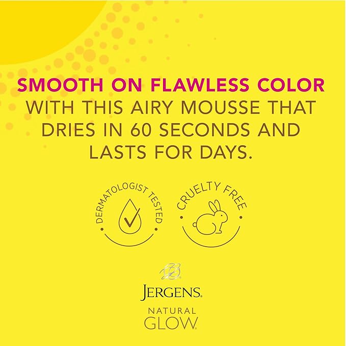 Jergens Natural Glow Instant Sun Self Tanner Mousse Bundle, Light Bronze, Sunless Tanning, 6 Oz Bottle and Application Mitt