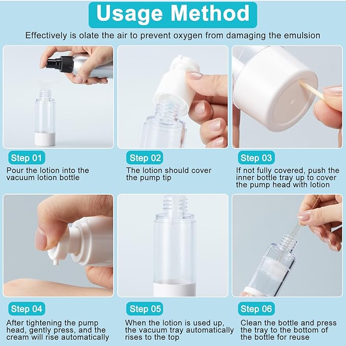 Meanplan 32 Pack Airless Pump Jars Set 3.4/1.7/1/0.34oz Refillable Travel Cosmetic Container Mini Leak Proof Atomizer Spray Bottle Skincare Dispenser for Toiletry, Cream Lotion, Foundation, Shampoo