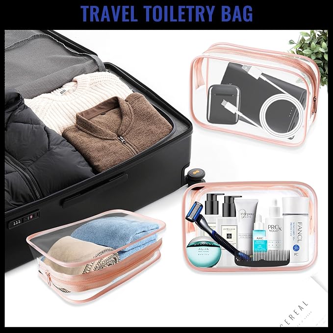 16 Pieces Clear Makeup Bags Bulk, TSA Approved Toiletry Bag for Travel, PVC Waterproof Travel Pouches Clear Pouch with Zipper for Men and Women Carry-on Travel Essentials Cosmetic Bags (Peach Pink-M)