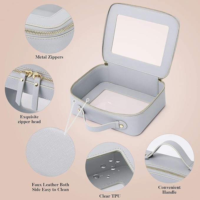 Pinkmik Clear Makeup Bag Waterproof Travel Case for Cosmetics and Toiletries Women's Makeup Organizer and Car Bag with Zipper (Gray, L)