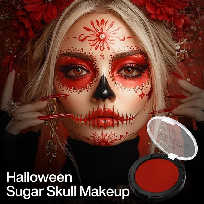 Red Face Paint, Washable Red Body Paint Clown Goth Foundation Makeup, Professional Safe Cream Face Painting for Kids & Adults, Long Lasting Greasepaint for Halloween Devil Makeup, SFX, Joker, Vampire