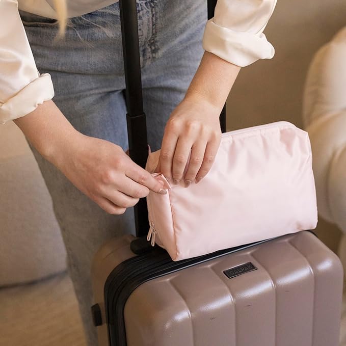 Tiny Twinkle Travel Waterproof Makeup Bag | Travel-Friendly Toiletry Cosmetic Case Organizer with Convenient Carry Handle | Spacious Interior Pouches and Secure Zipper Closure (Rose)