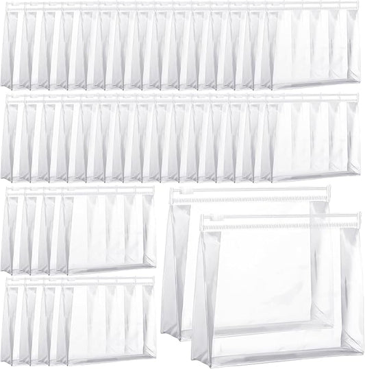 Xuniea 100 Pcs Mini Clear Makeup Bag PVC Small Travel Toiletry Organizer Pouches Bulk Waterproof Transparent Plastic Cosmetic Bag with Zipper for Women Men Travel(8.6'')
