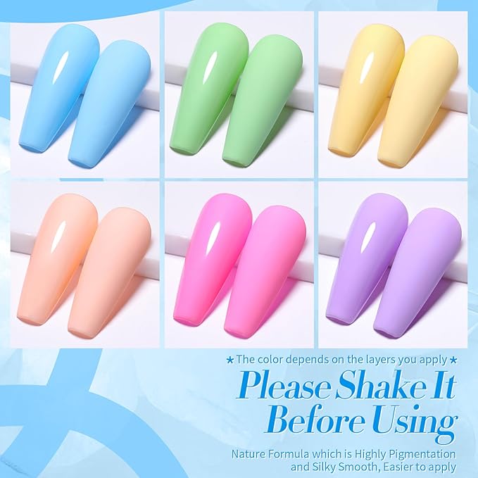 Born Pretty Pastel Gel Nail Polish Macaron Candy Sweet Color Gel Polish Spring Summer Gel Polish Nude Pink Yellow Purple Blue Green Colors Easter Collection Nail Art Gift Box 7ML 6PCS