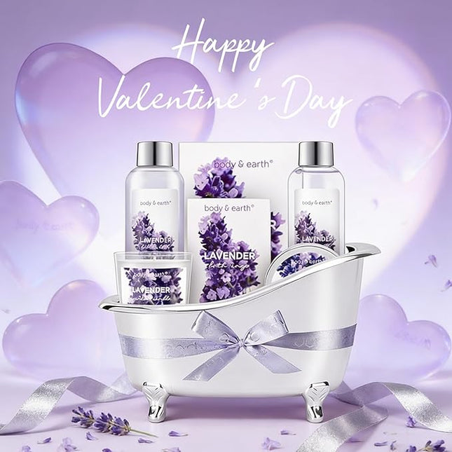 Gift Set for Women Body & Earth Gifts Set Lavender Gift Baskets For Women Bath Sets with Bubble Bath Body Lotion Scented Candle Valentine‘s Day Gifts
