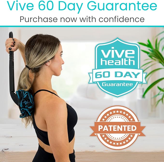 Vive Long Handled Loofah on a Stick - Mesh Back Sponge for Bath, Reusable w/Extra Pouf - Exfoliating Scrubber for Elderly & Disabled, Soft Loofa for Bathing Men & Women