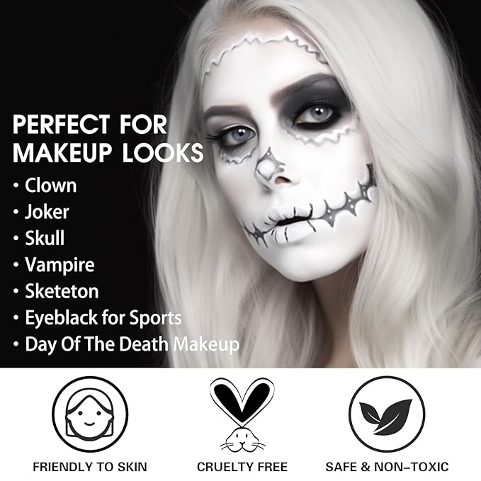 White Face Paint, Clown Makeup Body Paint, Blendable Cream Face Painting Kits for Skull Joker Vampire Mime , Halloween Skeleton Cosplay, Costume, Parties,Stage, Theater, 2.1 fl oz (60ml)