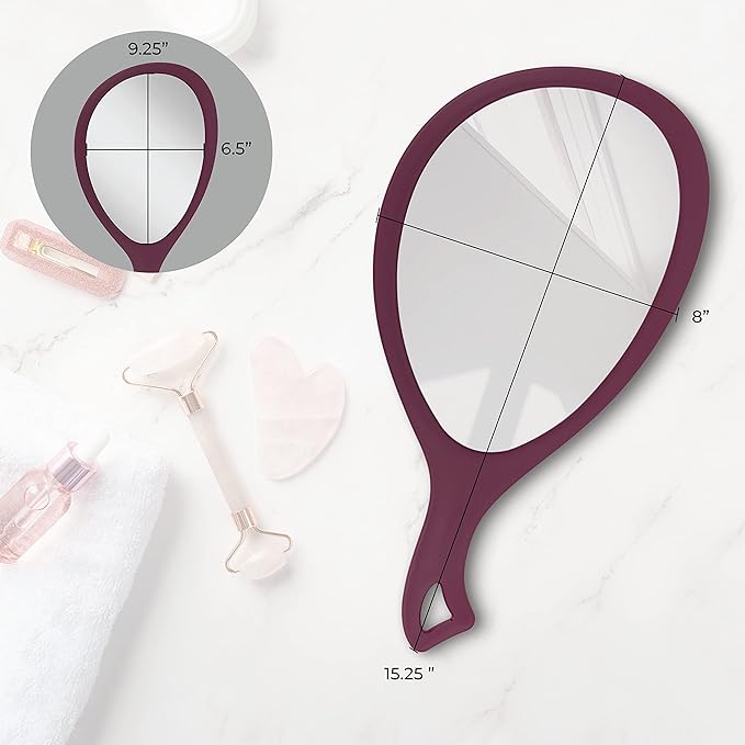 Zadro Large Hand Mirror with Handle Salon Mirrors for Hair Stylist, Big Handheld Mirror Makeup Mirror Wall Mounted Hang (1, Purple Garnet, Medium: 15" x 8")