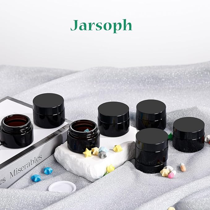 Amber Glass Jars with lids, 24 Pack 1oz Empty Cosmetic Jars, Refillable Airtight Wide Mouth Container for DIY, Sample, Cream, Lotion, Candle Making, Powder, Cosmetic