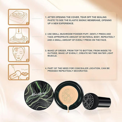 Mushroom Head Air Cushion CC Cream - BB Cream Face Makeup Foundation for Mature Skin Moisturizing Concealer Brighten Long-Lasting, Even Skin Tone for All Skin Types (Deep)