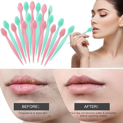 20 Pack Silicone Lip Scrub Brushes, Beomeen Double-Sided Exfoliating Lip Brush Soft Silicone Lip Scrubber Exfoliator Tool Blackhead Remover for Skincare (Green, Pink)