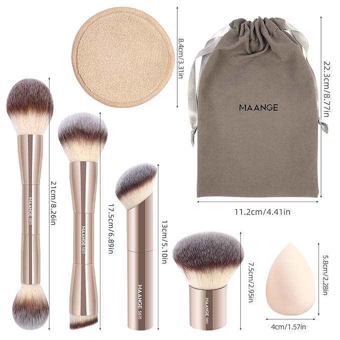 MAANGE 9 PCS Makeup Brush Set Foundation Brush Double Makeup Brushes for Blending Liquid Powder Concealer Cream Blush Buffe Contour Make up Brush Kit (Gold)