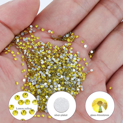 3000Pcs Lemon Yellow Crystal Rhinestones,Glass Flatback Rhinestones Mini Gemstones for Nail Face Makeup Art Crafts Clothes Decoration -(SS6,2.0mm,Lemon Yellow)