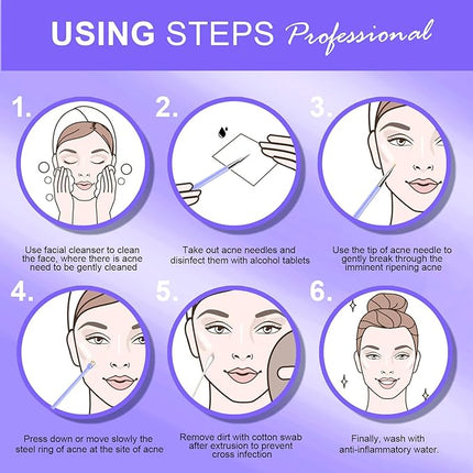 Teenitor Pimple Extractor Acne Treatment Tool Blackhead Comedone Removal 2-in-1 Popper Tool for Face Blackhead Extractor Tool Purple