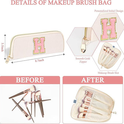 Personalized Initial Makeup Bag Trendy Stuff Corduroy Cosmetic Bag Travel Toiletry Bag, Valentine’s Day Gift Makeup Organizer Case & Makeup Pouch for Women Teen Girls Mom Girlfriend Wife