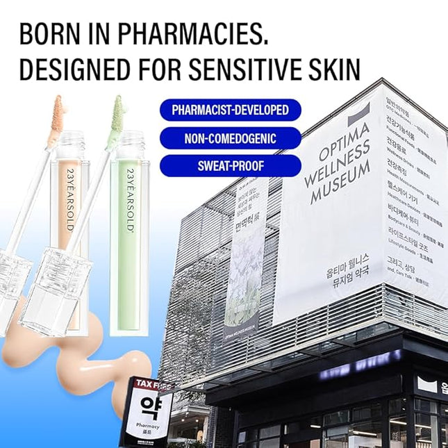 [23YEARSOLD Derma] Thin Concealer #1.5B (Nude Beige) – Sensitive-Skin Friendly, Lightweight & Long-Lasting with Redness-Soothing SWEETONE Formula for a Natural Finish, Easy-to-Carry 0.17 fl oz