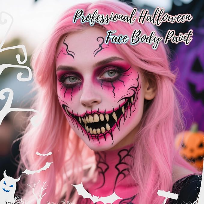 Pink Water Based Face Body Paint, 2.37 OZ Large Tube Full Coverage Face Paint for Skull Clown Cosplay, Washable Pink Body Painting Cream for Adult Carnival Party Halloween SFX Makeup