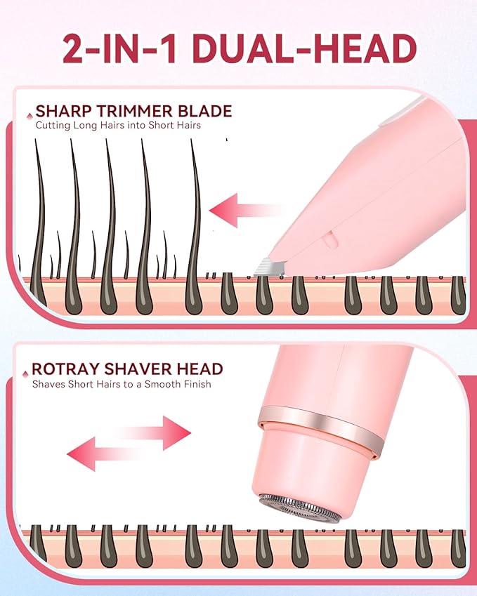 Dermawave Bikini Shaver 2.0, Electric Bikini Trimmer for Women Pubic Hair, 2 in 1 Dual Head Body Hair Electric Razor, Waterproof, Wet/Dry