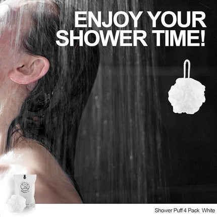 Loofah Sponge Bath Sponge for Women Men 4 Pack (White)