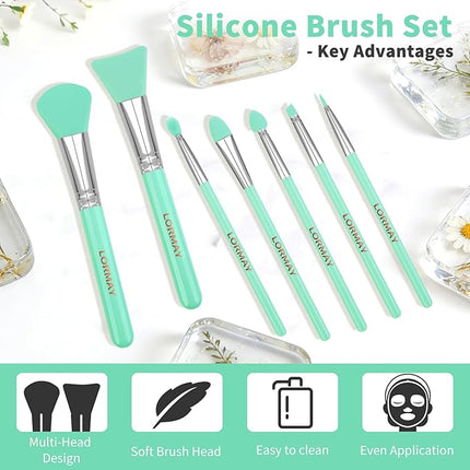 LORMAY 7 Pcs Silicone Brush Applicator Kit for UV Resin Epoxy Art Crafting and Cream Makeup Products (Mint Green)