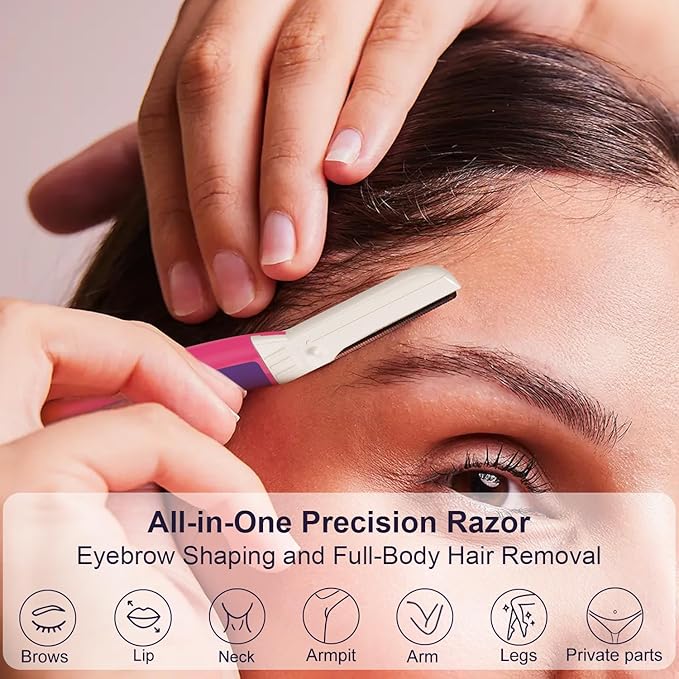 Dermaplane Razor for Women Face - Facial Razor for Women - Eyebrow & Face Razors, Exfoliating Microblades, Peach Fuzz Remover, Dermaplaning & Skin Care Tool, Travel Essentials, (12 pcs, Fuchsia)