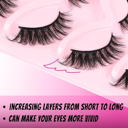 Veleasha Cat Eye Lashes Faux Mink Eyelashes Crisscross 3D Multilayered False Eyelashes L Curl Fox Eye Lashes 5 Pairs Pack (KitTwinkle)