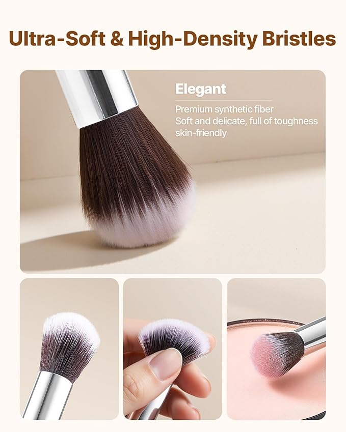 VEVOR 15-Piece Makeup Brush Set for Foundation Blending Eyeshadow, Professional Vegan Brushes with Soft Synthetic Bristles, Ergonomic Wood Handle & Aluminum Ferrule, Portable and Travel-Friendly