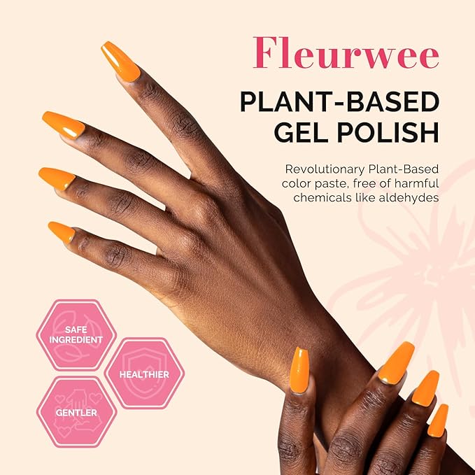 MelodySusie Fleurwee Plant Based Gel Nail Polish, Hema Free Bright Orange Nail Polish, Soak Off UV LED Gel Polish Gift for Women 21 Non Toxic Long Lasting Nail Art Manicure Salon DIY at Home P36