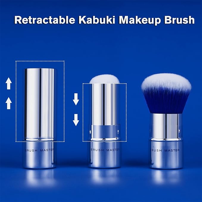 Retractable Kabuki Makeup Brush Travel Powder Brush for Foundation, Blush, Bronzer, Concealer, Portable Brush w/Cover…