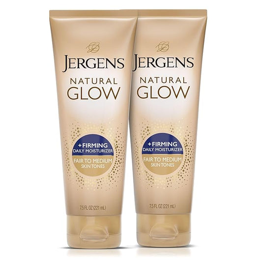 Jergens Natural Glow +Firming Self Tanner Body Lotion, Fair to Medium Skin Tone, Sunless Tanning Moisturizer with Collagen and Elastin. Helps to Visibly Reduce Cellulite, 7.5 Fl Oz (Pack of 2)