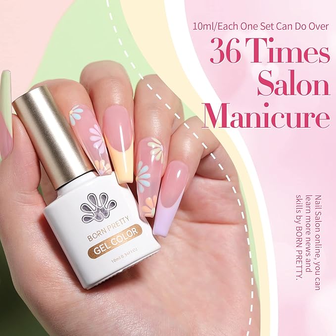 Born Pretty Pastel Gel Nail Polish Set Spring Summer Gel Polish Macaron Candy Sweet Color Gel Polish Easter Soft Pink Yellow Purple Blue Green Colors Collection Nail Art Gift Box 7ML 6PCS