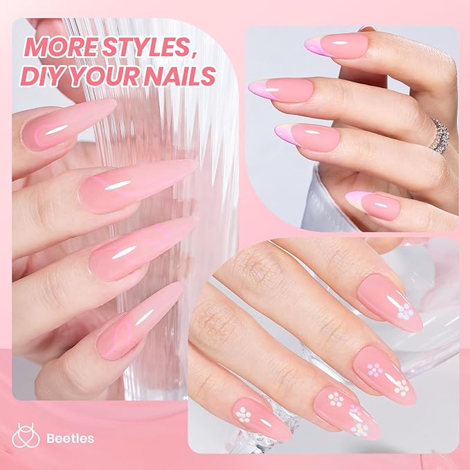 Beetles Nude Pink Gel Nail Polish - 15ml Nude Color Jelly Pink Gel Polish Sheer Translucent Effect Nail Concealer Soak Off UV LED Nail Lamp French Nail Art Gifts for Women Girls